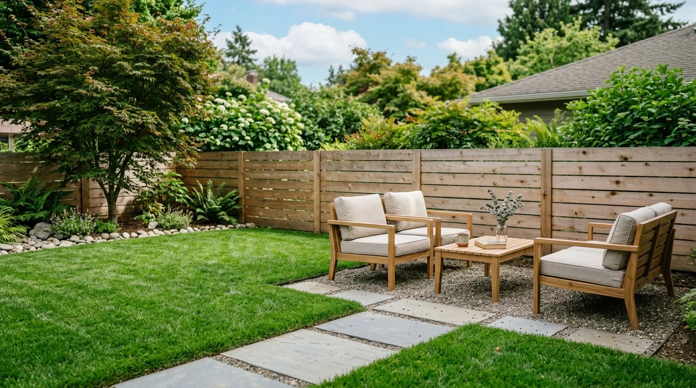 Low Wooden Fence in a Minimal Backyard